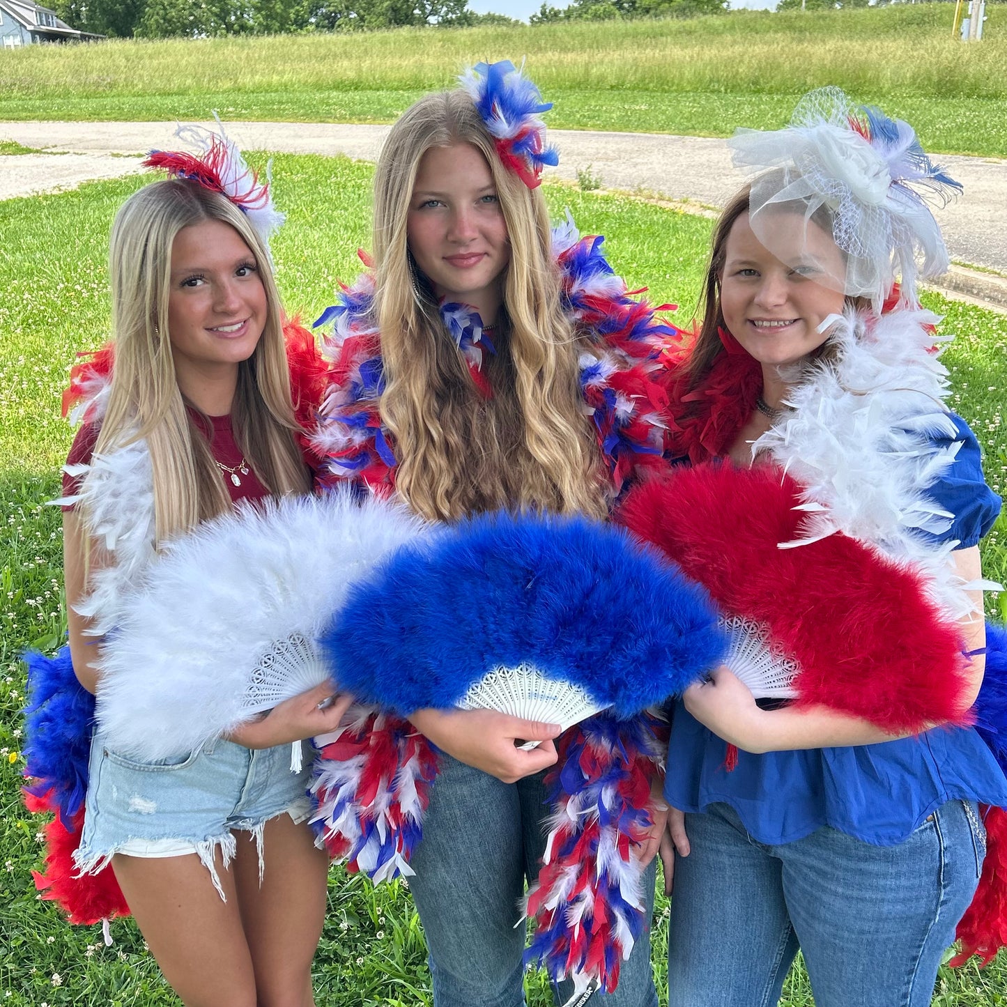 Marabou Fan 11 x 20 inch Set of 3 --Red/White/Royal