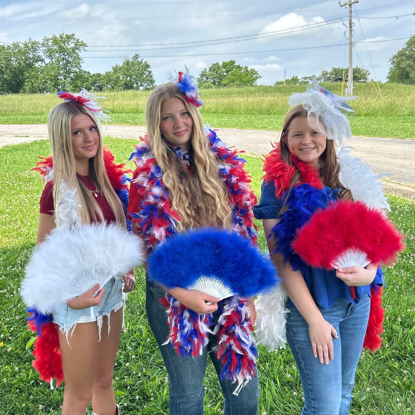 Marabou Fan 11 x 20 inch Set of 3 --Red/White/Royal