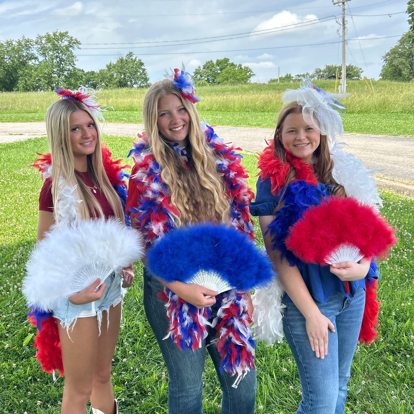 Marabou Fan 11 x 20 inch Set of 3 --Red/White/Royal