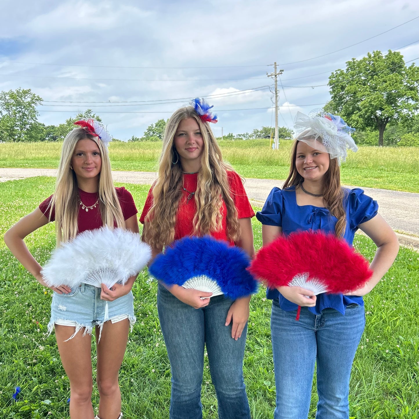 Marabou Fan 11 x 20 inch Set of 3 --Red/White/Royal