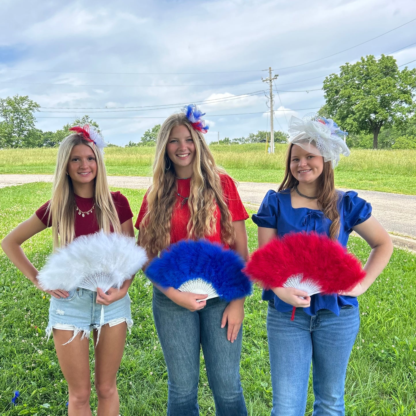 Marabou Fan 11 x 20 inch Set of 3 --Red/White/Royal