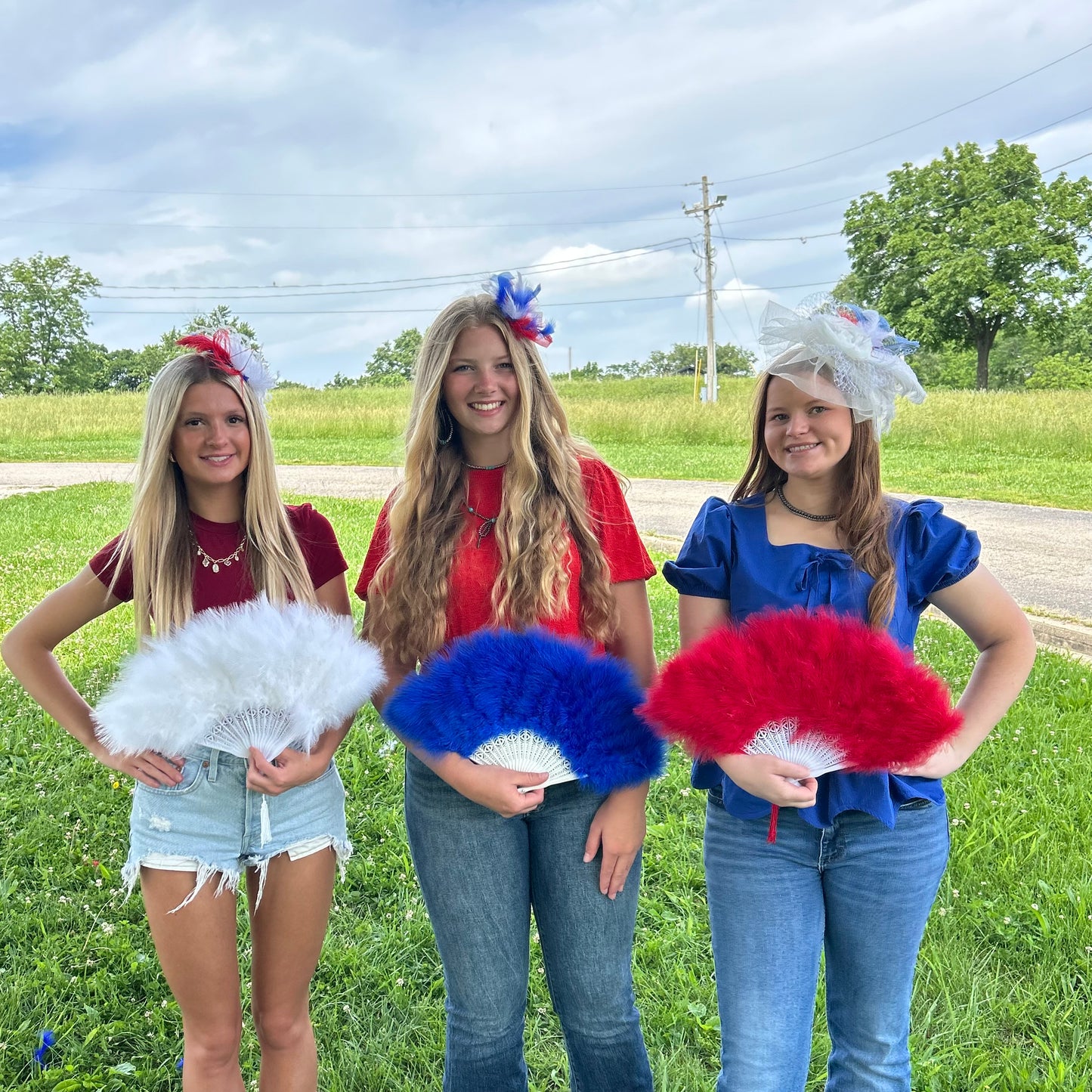 Marabou Fan 11 x 20 inch Set of 3 --Red/White/Royal