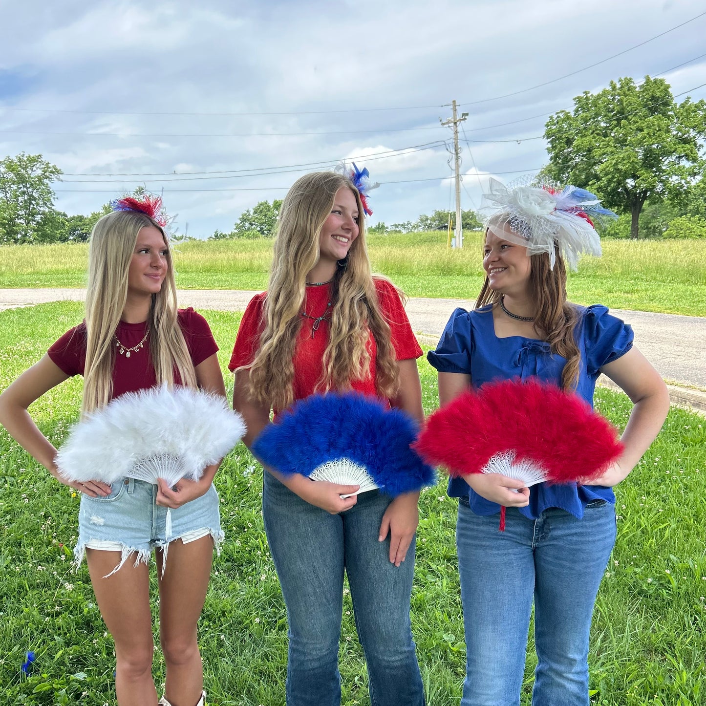 Marabou Fan 11 x 20 inch Set of 3 --Red/White/Royal