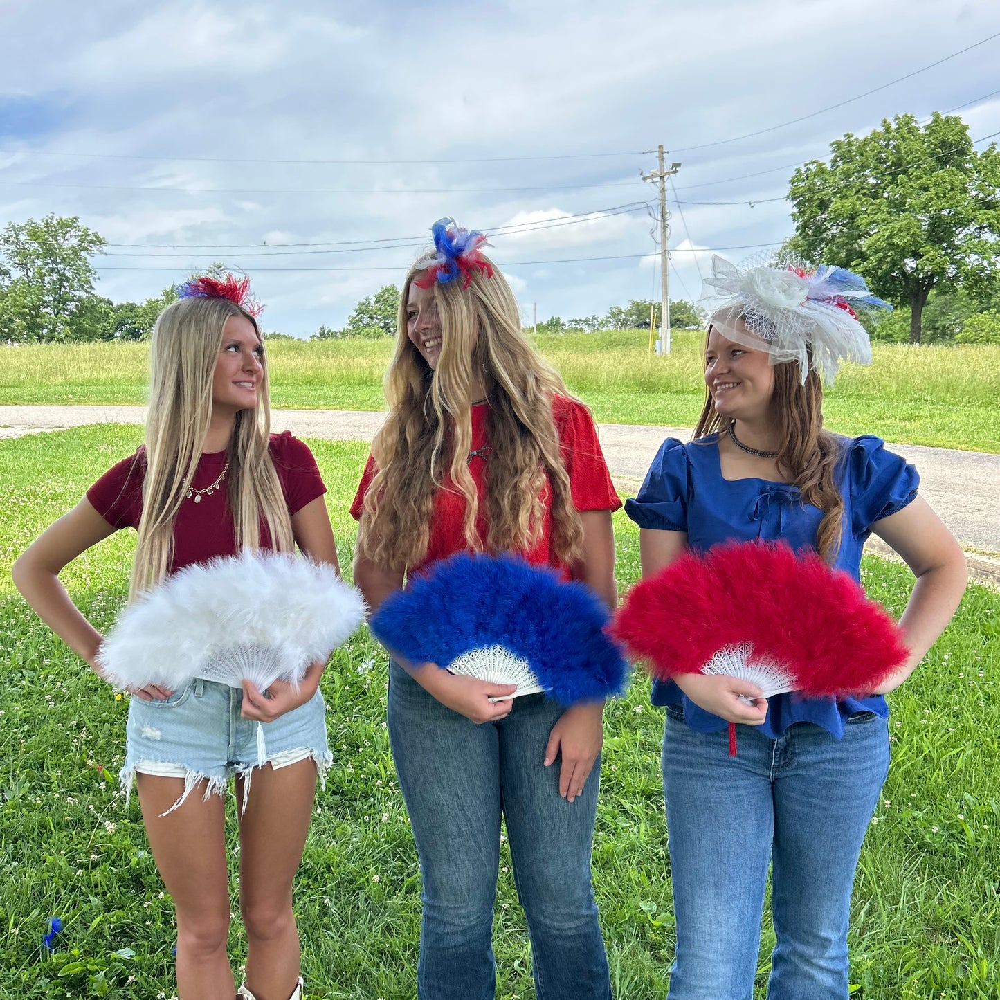 Marabou Fan 11 x 20 inch Set of 3 --Red/White/Royal