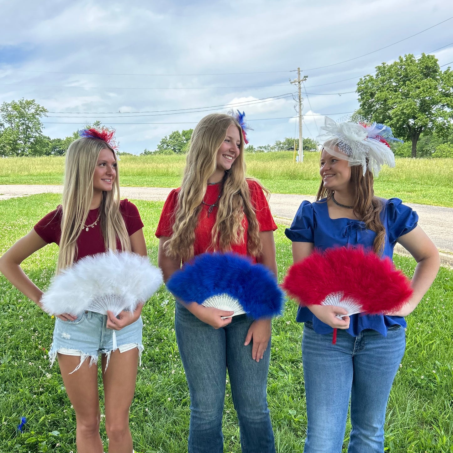 Marabou Fan 11 x 20 inch Set of 3 --Red/White/Royal