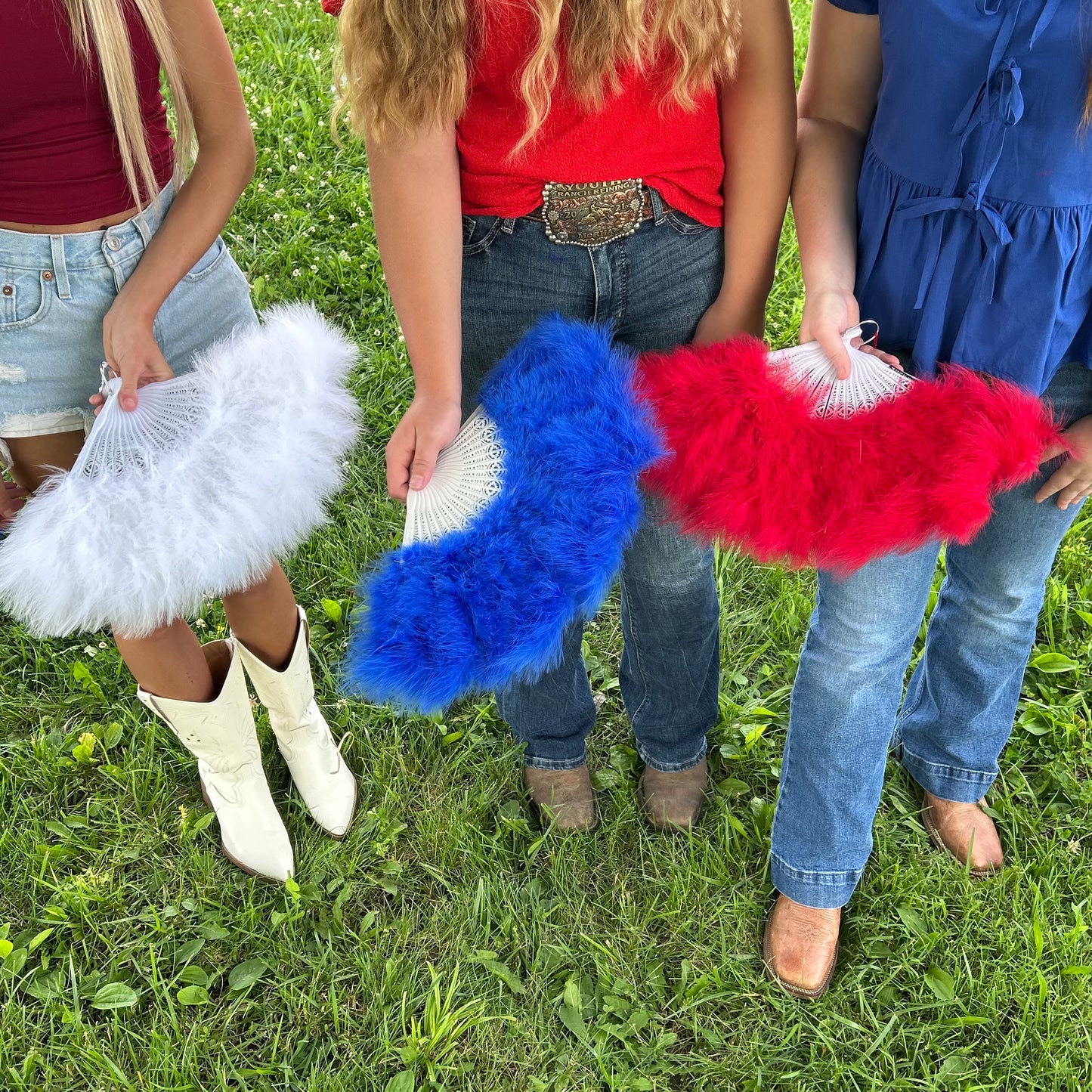 Marabou Fan 11 x 20 inch Set of 3 --Red/White/Royal