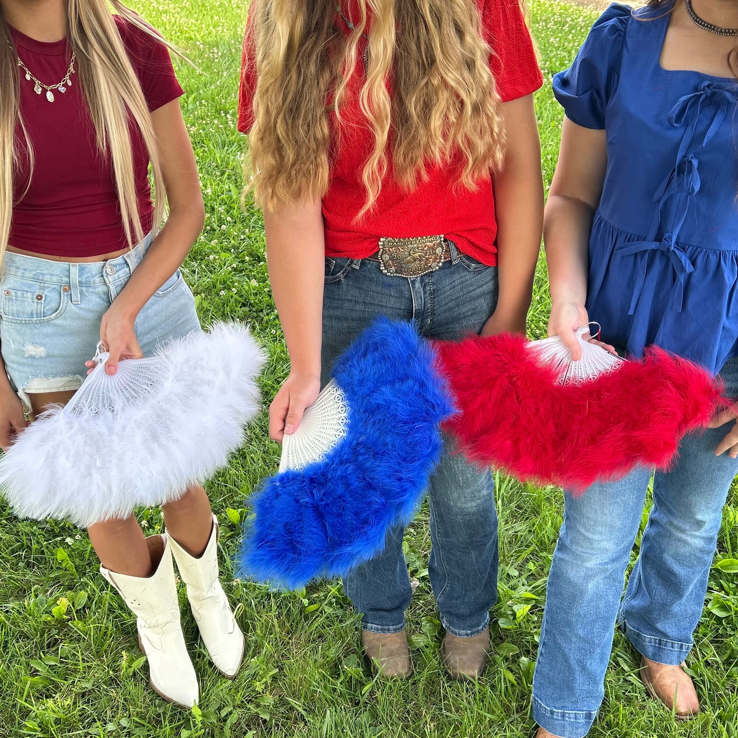 Marabou Fan 11 x 20 inch Set of 3 --Red/White/Royal