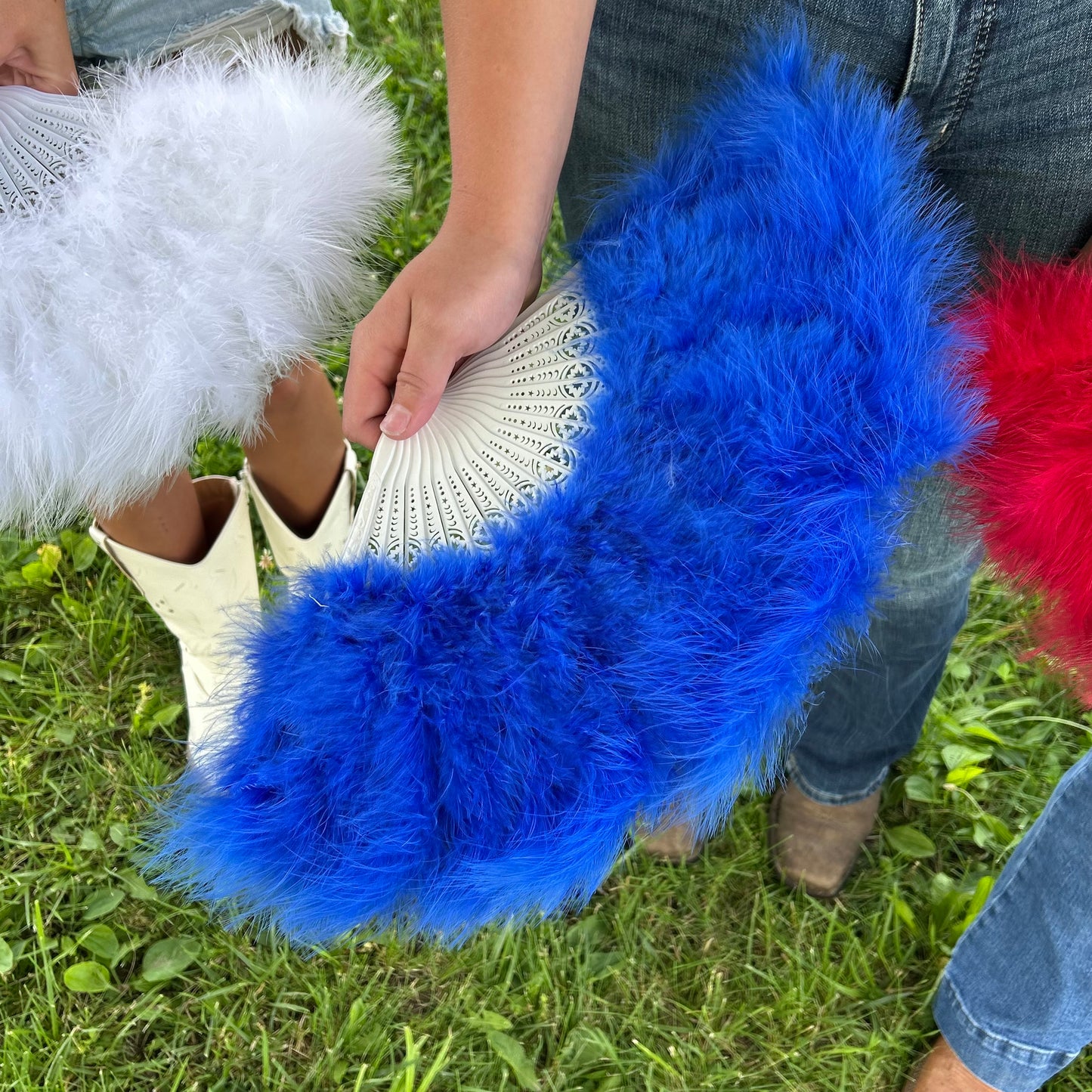 Marabou Fan 11 x 20 inch Set of 3 --Red/White/Royal