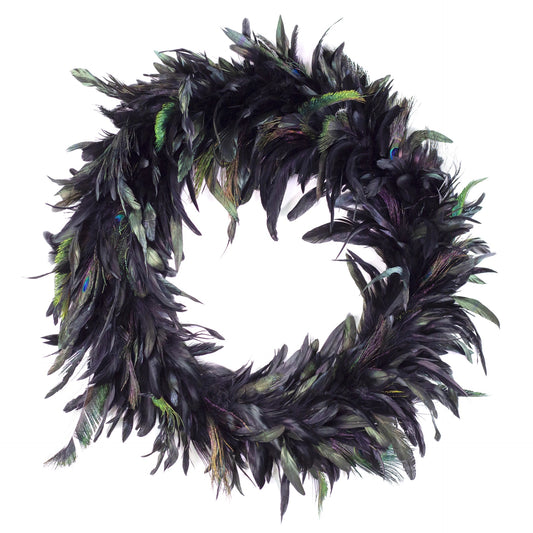 Black Feather Wreath with Peacock