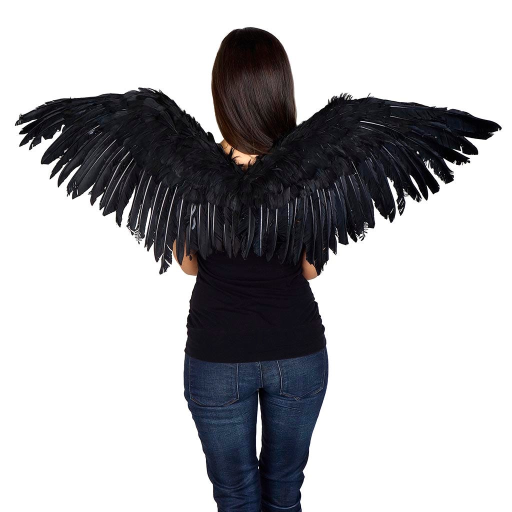 Adult Mockingbird Large Wings Costume - Black Angel Fairy Cosplay Halloween Crow Feather Wing - Feathers