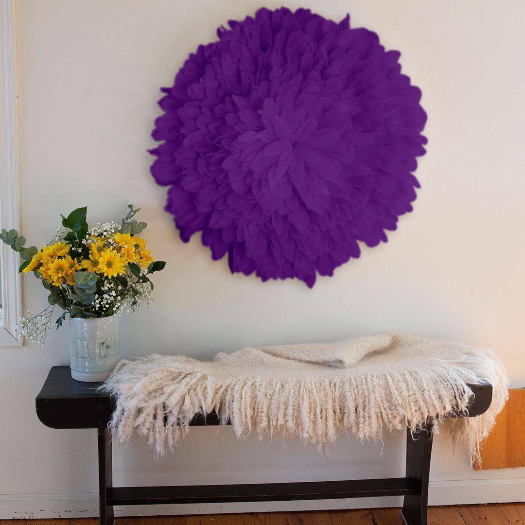 African JuJu Hat Feather Wall Art and Decor - Fluorescent Lavender - Feathers