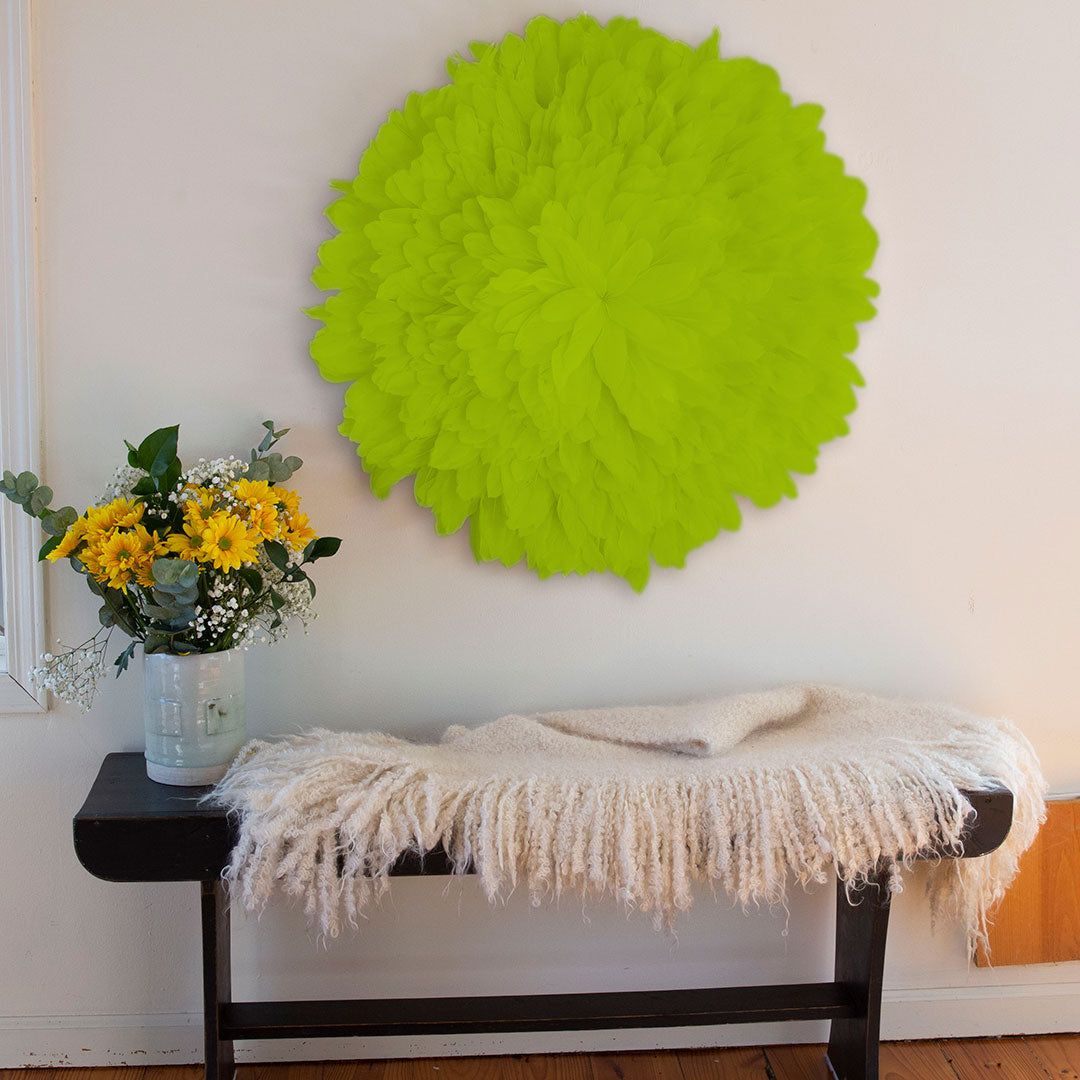 African JuJu Hat Feather Wall Art and Decor Large - Lime - Feathers