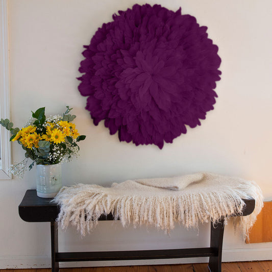 African JuJu Hat Feather Wall Art and Decor - Large - Purple - Feathers