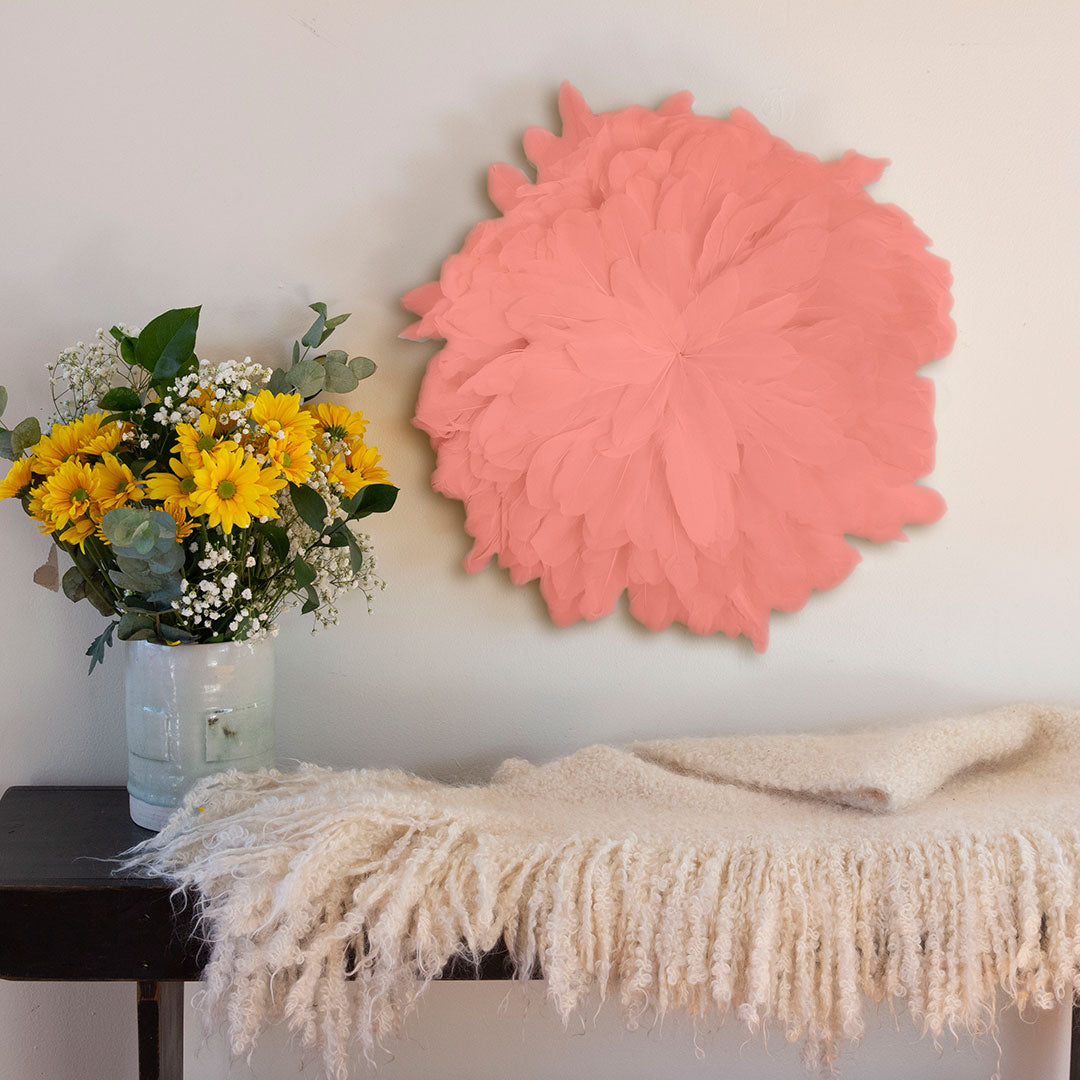 African JuJu Hats Feather Wall Art - Small - Apricot Blush - Feathers