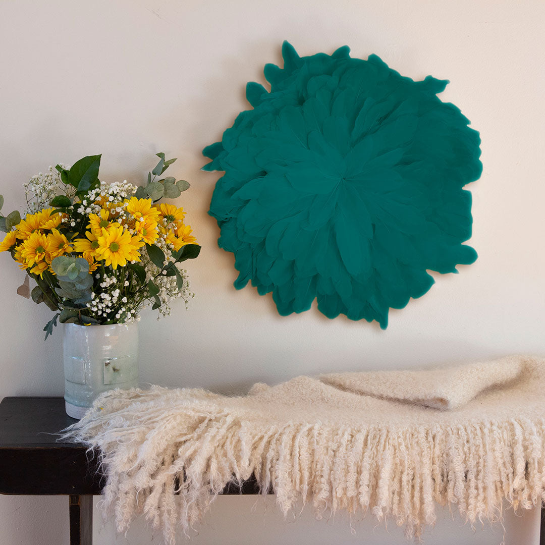 African JuJu Hats Feather Wall Art - Small - Aquamarine - Feathers