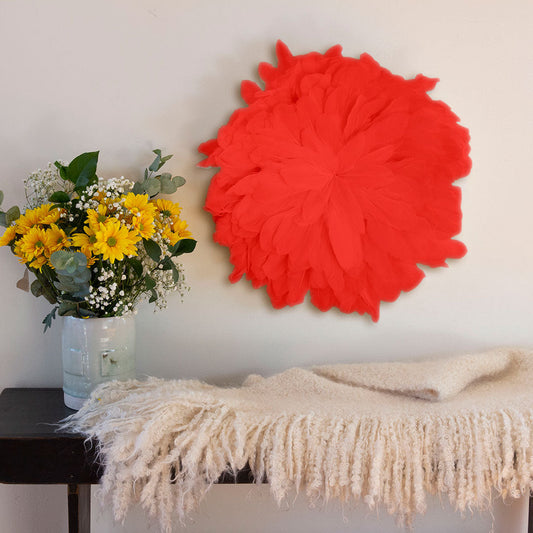 African JuJu Hats Feather Wall Art - Small - Coral - Feathers