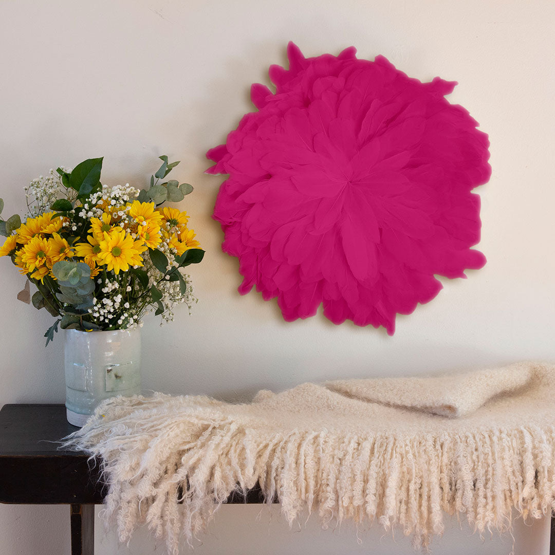 African JuJu Hats Feather Wall Art - Small - Fluorescent Fuchsia - Feathers