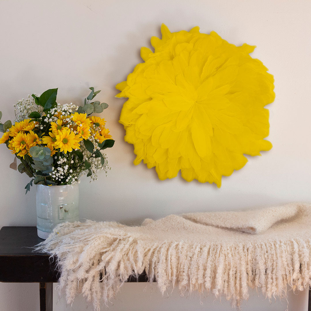 African JuJu Hats Feather Wall Art - Small - Lemon Yellow - Feathers