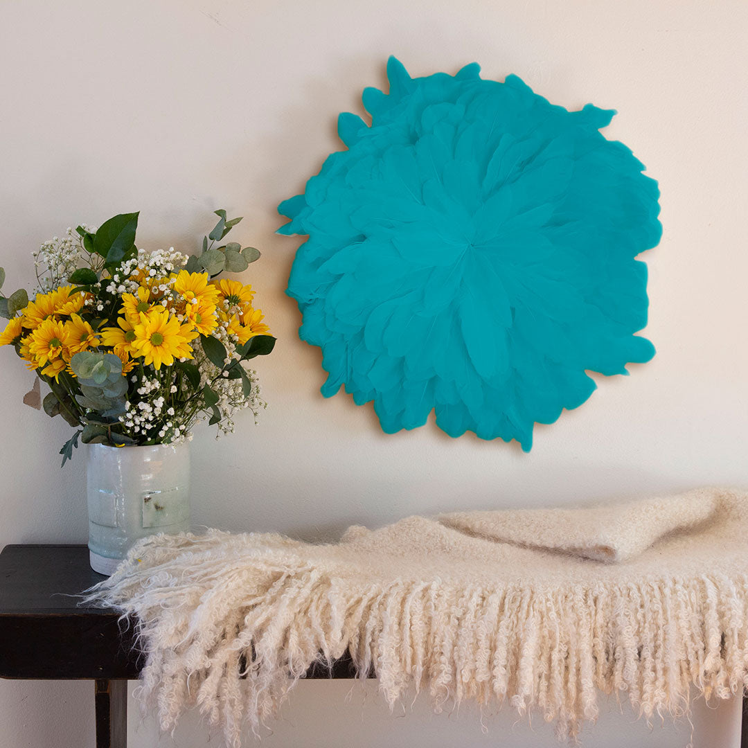 African JuJu Hats Feather Wall Art - Small - Light Turquoise - Feathers