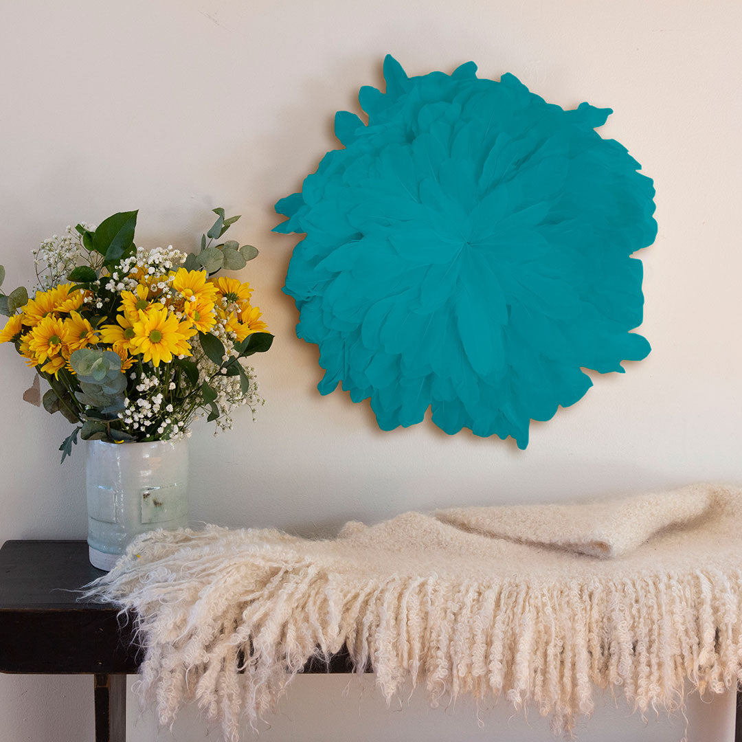 African JuJu Hats Feather Wall Art - Small - Peacock Blue - Feathers