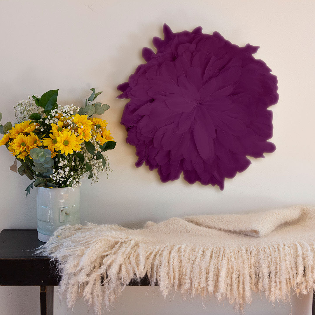 African JuJu Hats Feather Wall Art - Small- Purple - Feathers