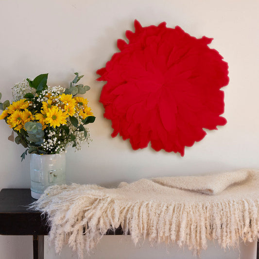 African JuJu Hats Feather Wall Art - Small - Red - Feathers