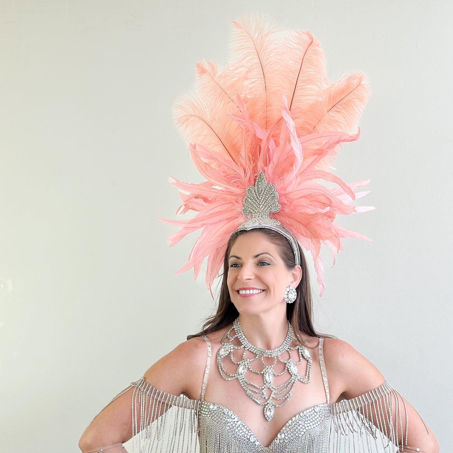 Apricot Blush Showgirl Feather Headpiece