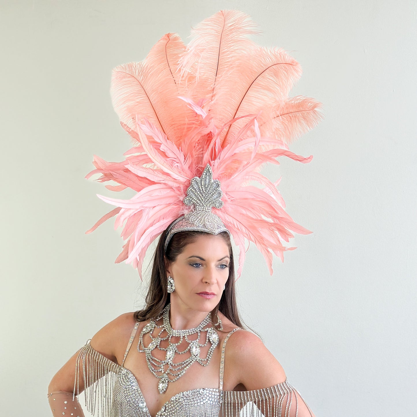 Kitty Apricot Blush Showgirl Feather Headpiece