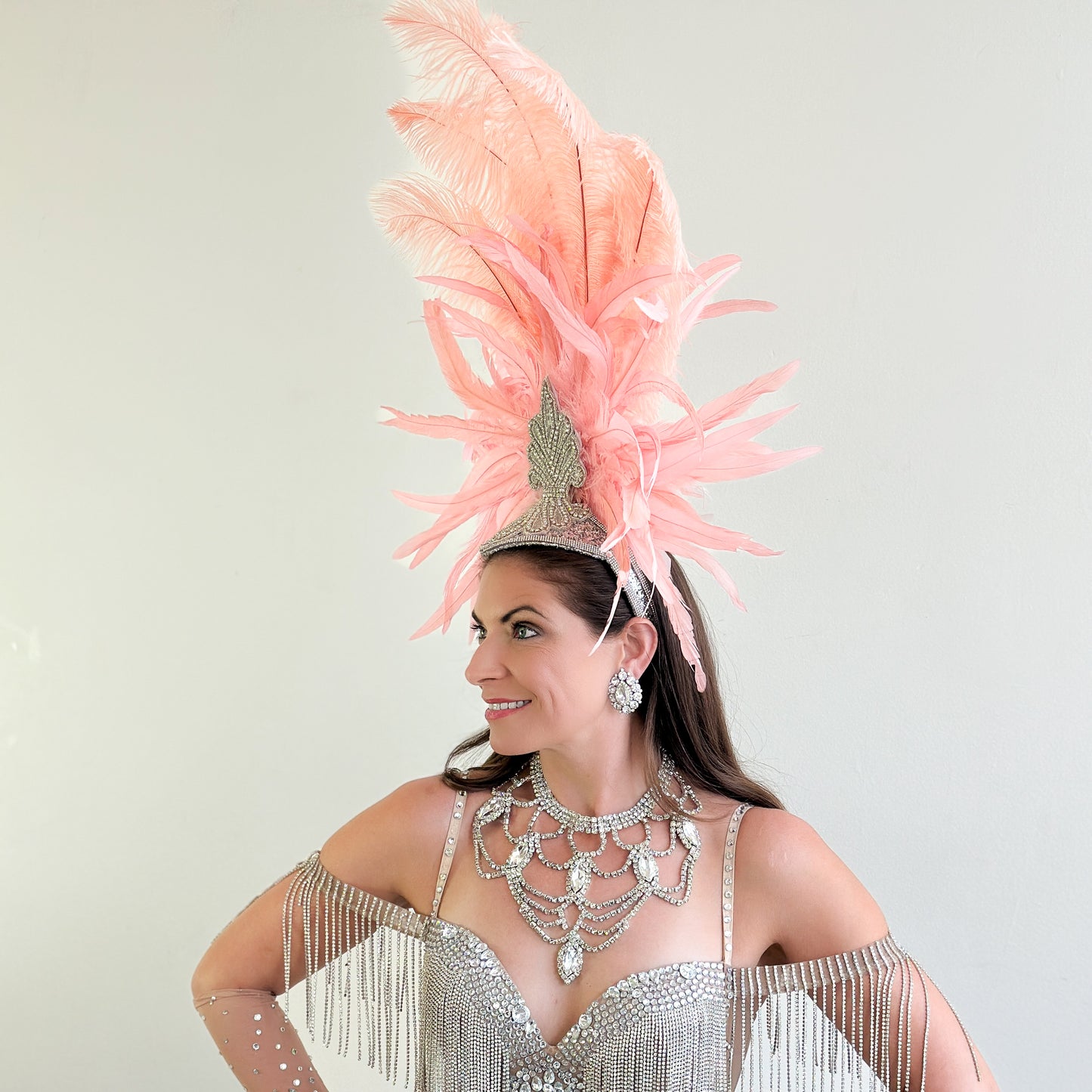 Kitty Apricot Blush Showgirl Feather Headpiece