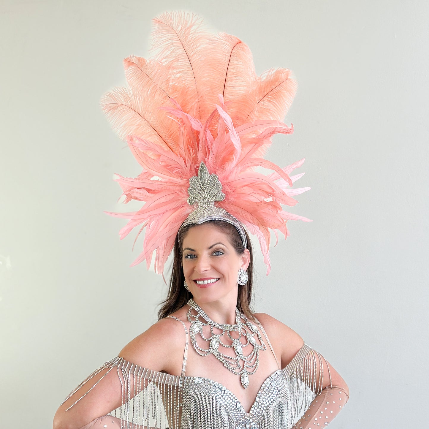 Kitty Apricot Blush Showgirl Feather Headpiece