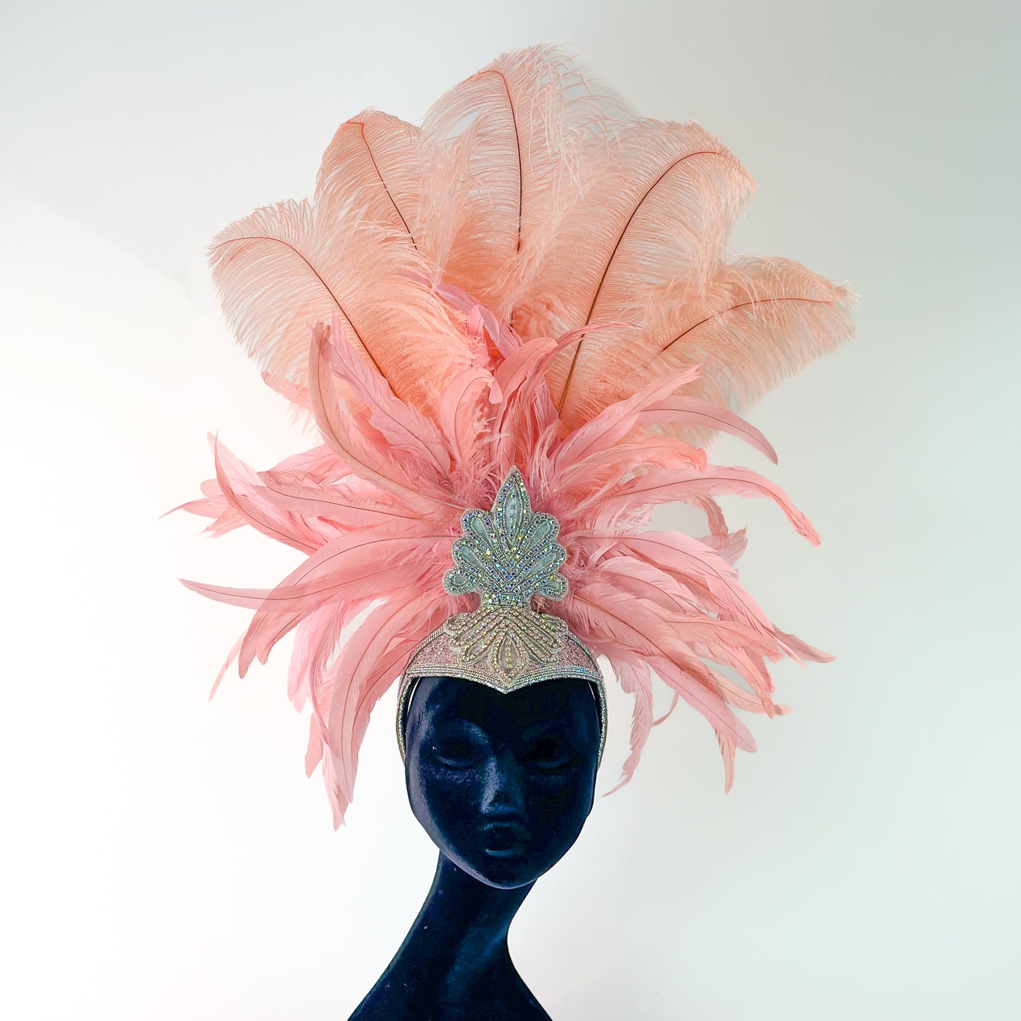 Kitty Apricot Blush Showgirl Feather Headpiece