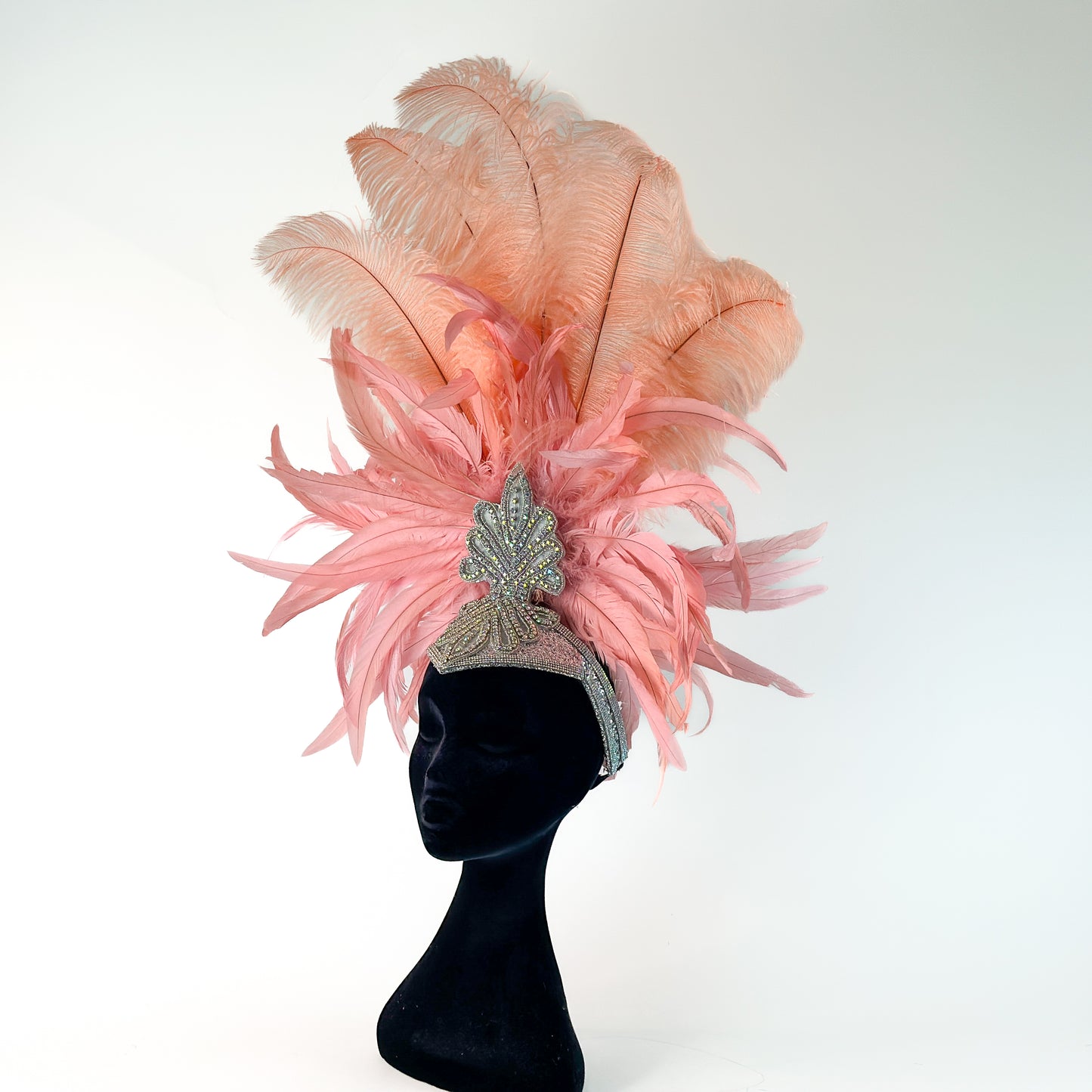 Kitty Apricot Blush Showgirl Feather Headpiece