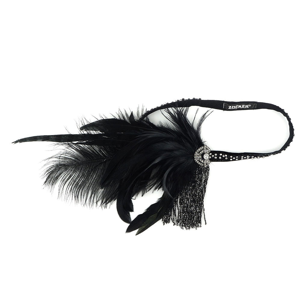 Art Deco Style Feather Headband - Black - Feathers