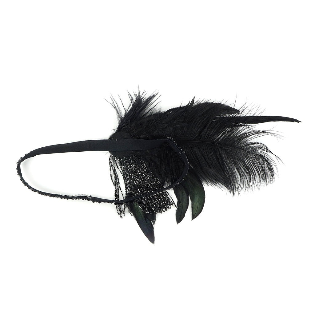 Art Deco Style Feather Headband - Black - Feathers