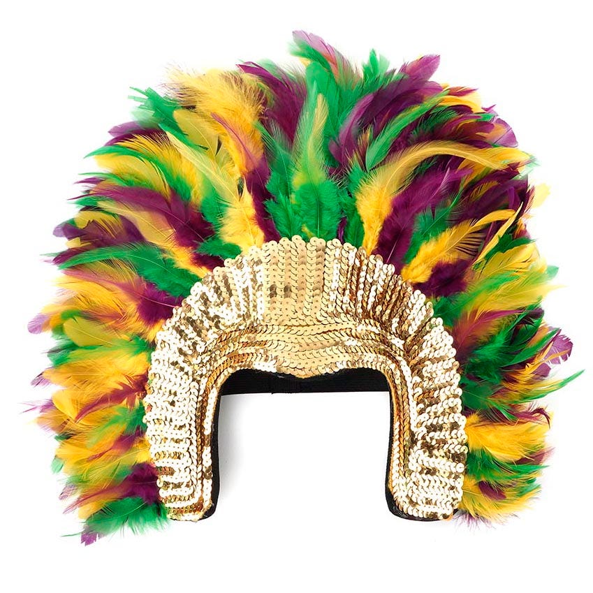 Coque Feather Headdress Multi w/Sequins - Mardigras