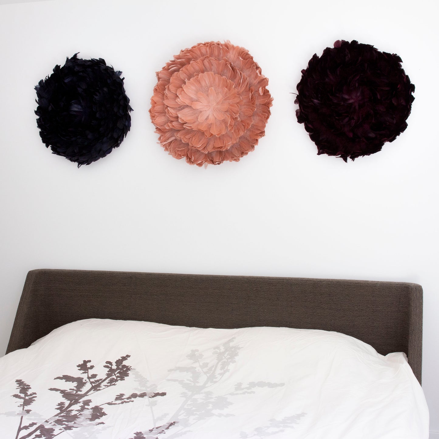 Juju Hat Nagoire Feather Wall Art 16 inch Wood Base   24-26 inch DIA --Burgundy