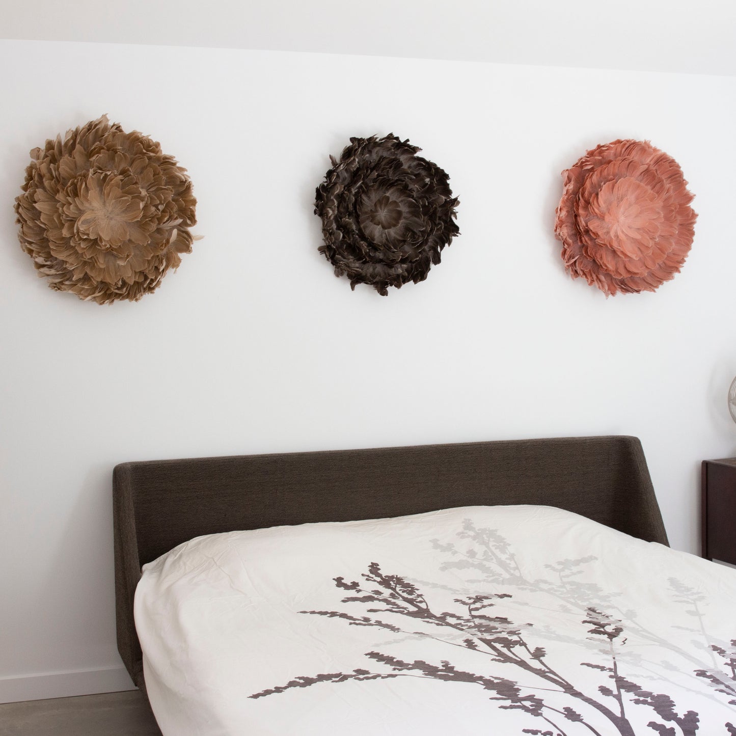 Juju Hat Nagoire Feather Wall Art 16 inch Wood Base   24-26 inch DIA --Beige