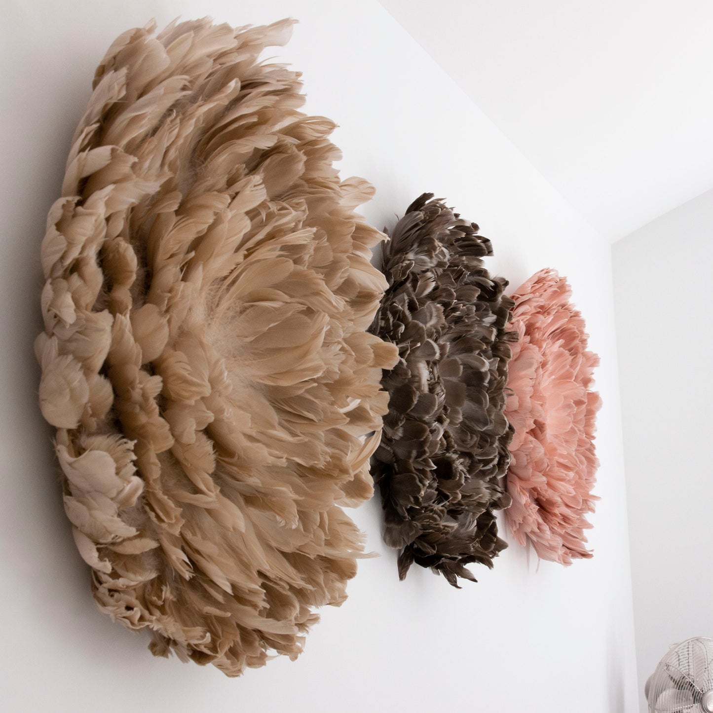 Juju Hat Nagoire Feather Wall Art 16 inch Wood Base   24-26 inch DIA --Beige