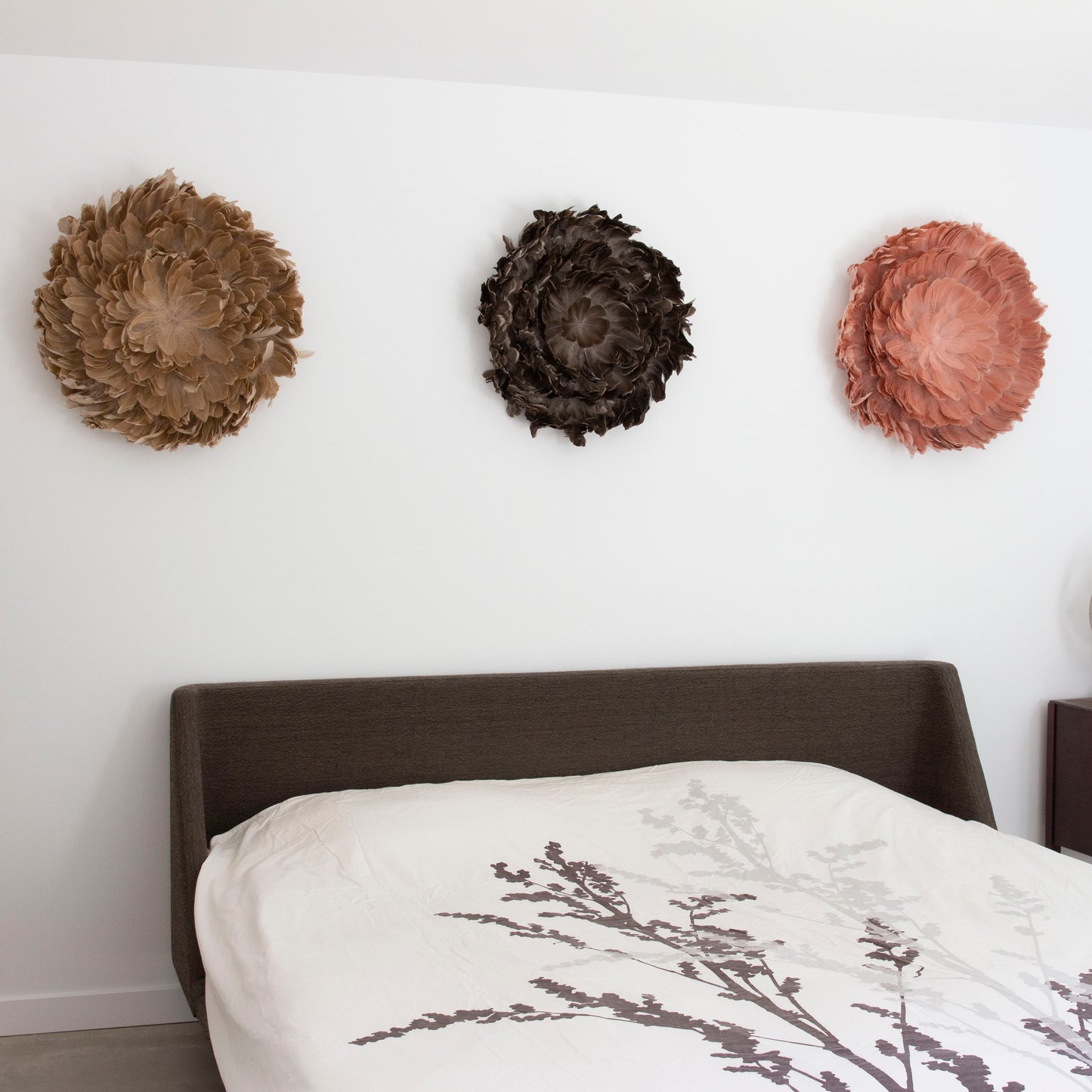 Juju Hat Nagoire Feather Wall Art 16 inch Wood Base   24-26 inch DIA --Beige