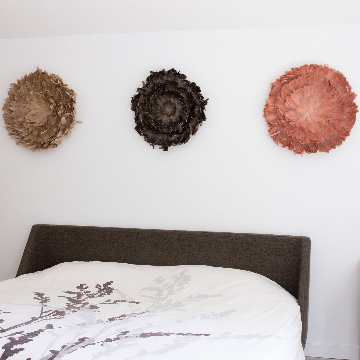 Juju Hat Nagoire Feather Wall Art 16 inch Wood Base   24-26 inch DIA --Beige