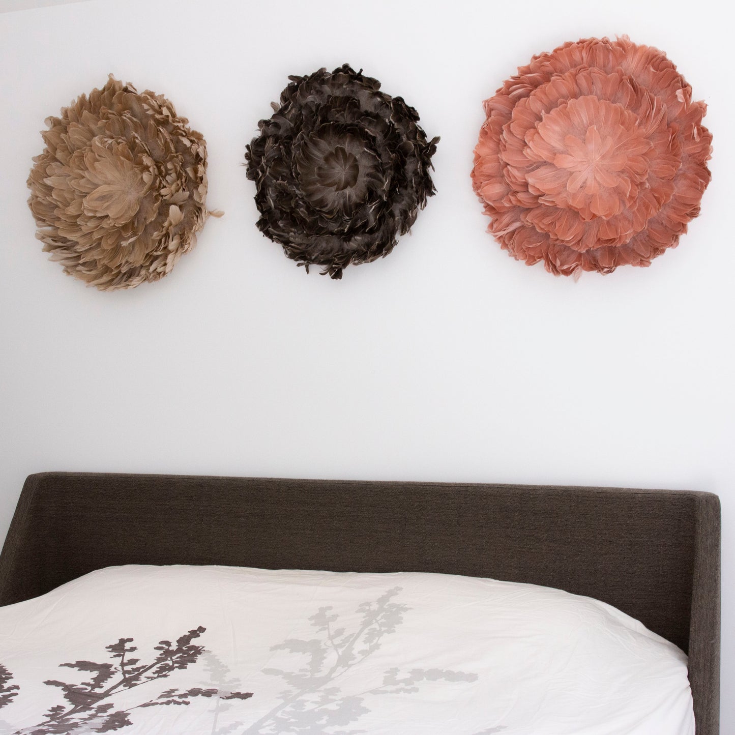 Juju Hat Nagoire Feather Wall Art 16 inch Wood Base   24-26 inch DIA --Beige