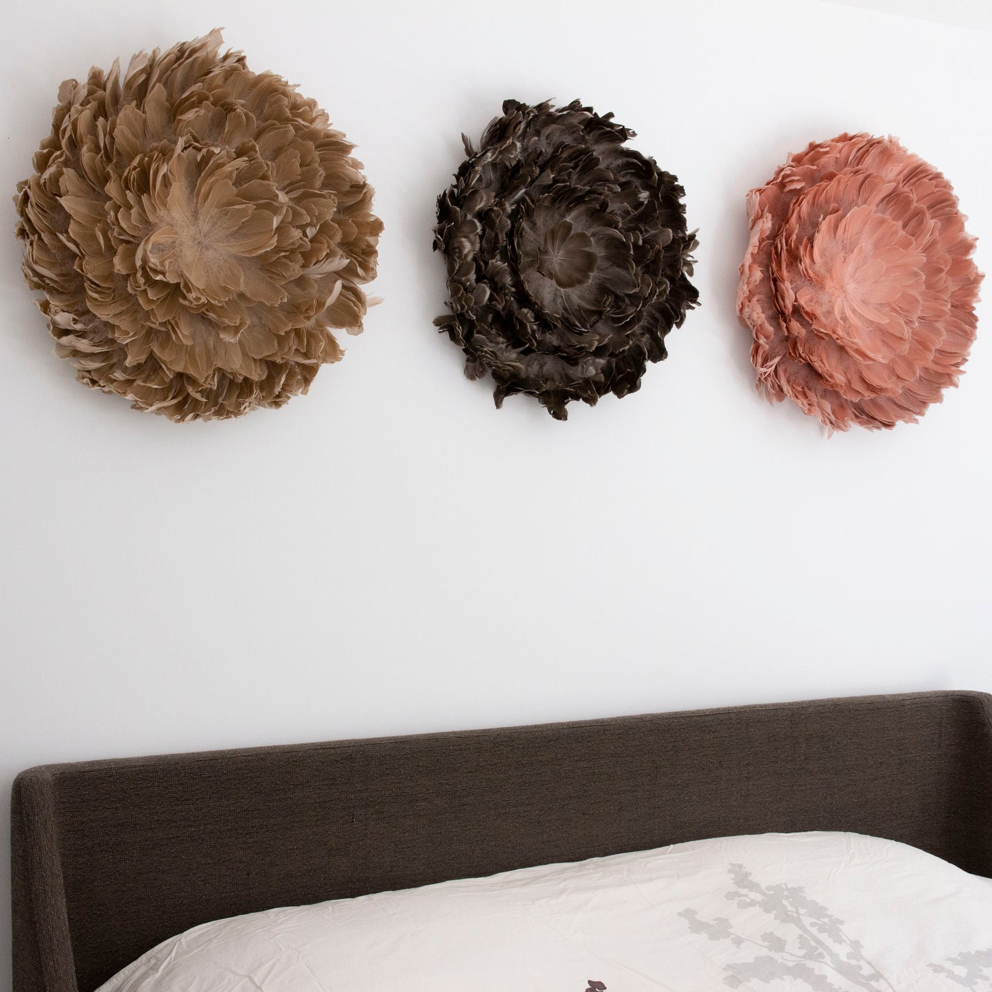 Juju Hat Nagoire Feather Wall Art 16 inch Wood Base   24-26 inch DIA --Beige