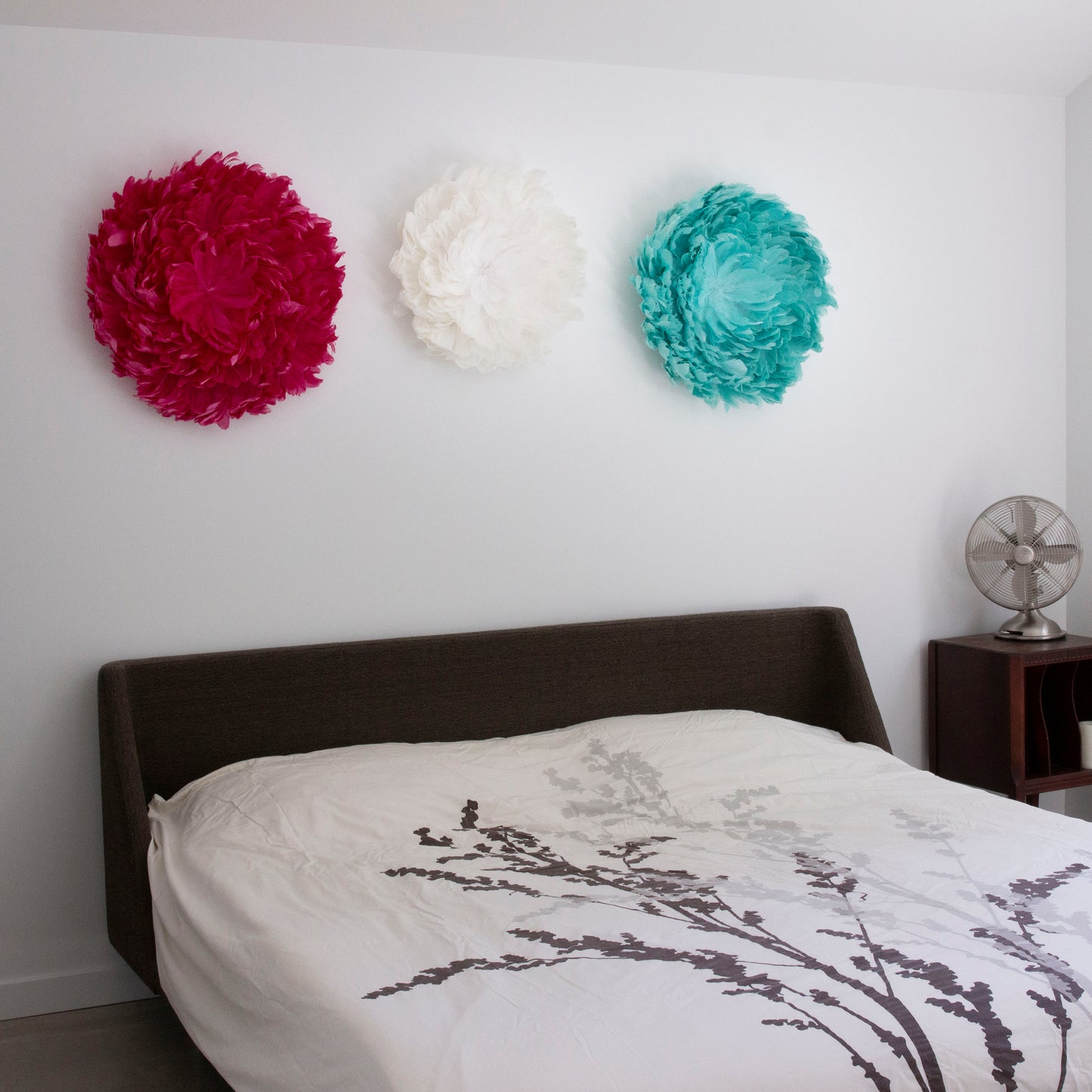 Juju Hat Nagoire Feather Wall Art 16 inch Wood Base   24-26 inch DIA --Raspberry Sorbet