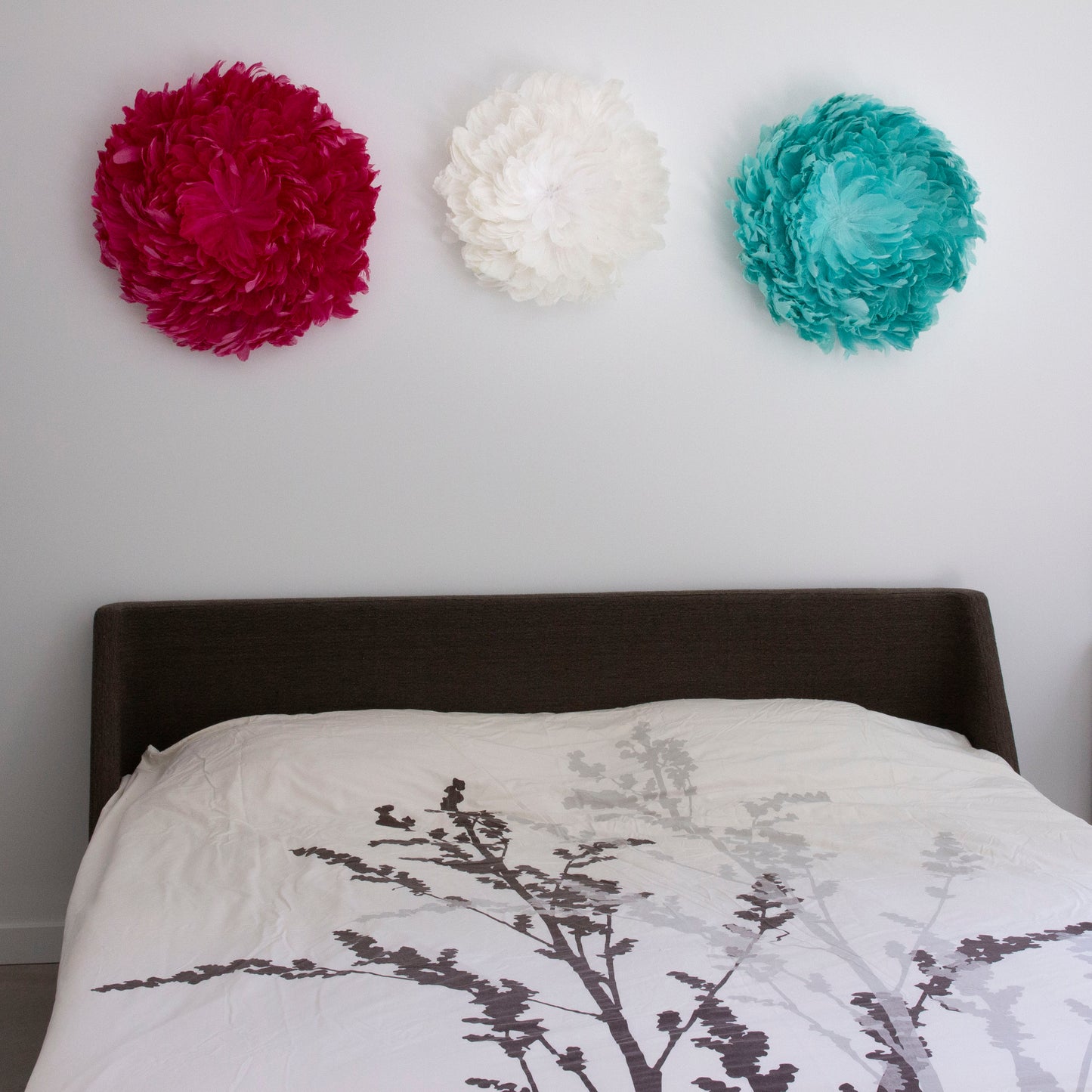 Juju Hat Nagoire Feather Wall Art 16 inch Wood Base   24-26 inch DIA --Raspberry Sorbet