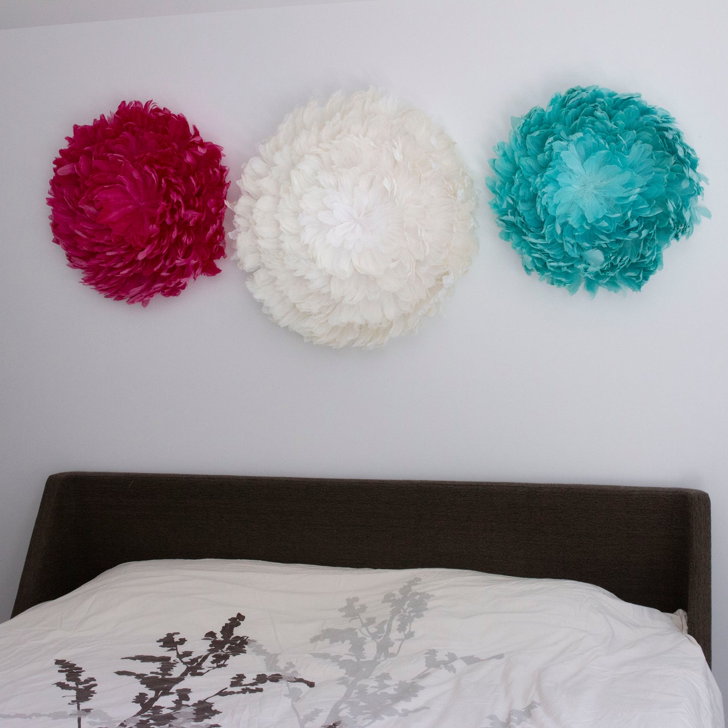 Juju Hat Nagoire Feather Wall Art 16 inch Wood Base   24-26 inch DIA --Raspberry Sorbet