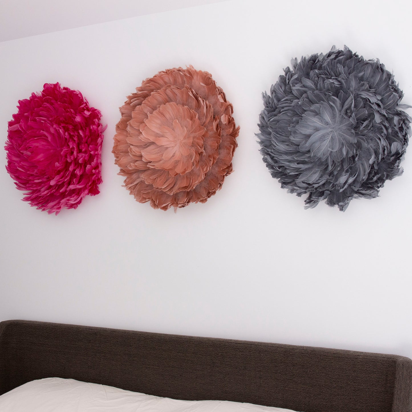Juju Hat Nagoire Feather Wall Art 16 inch Wood Base   24-26 inch DIA --Raspberry Sorbet