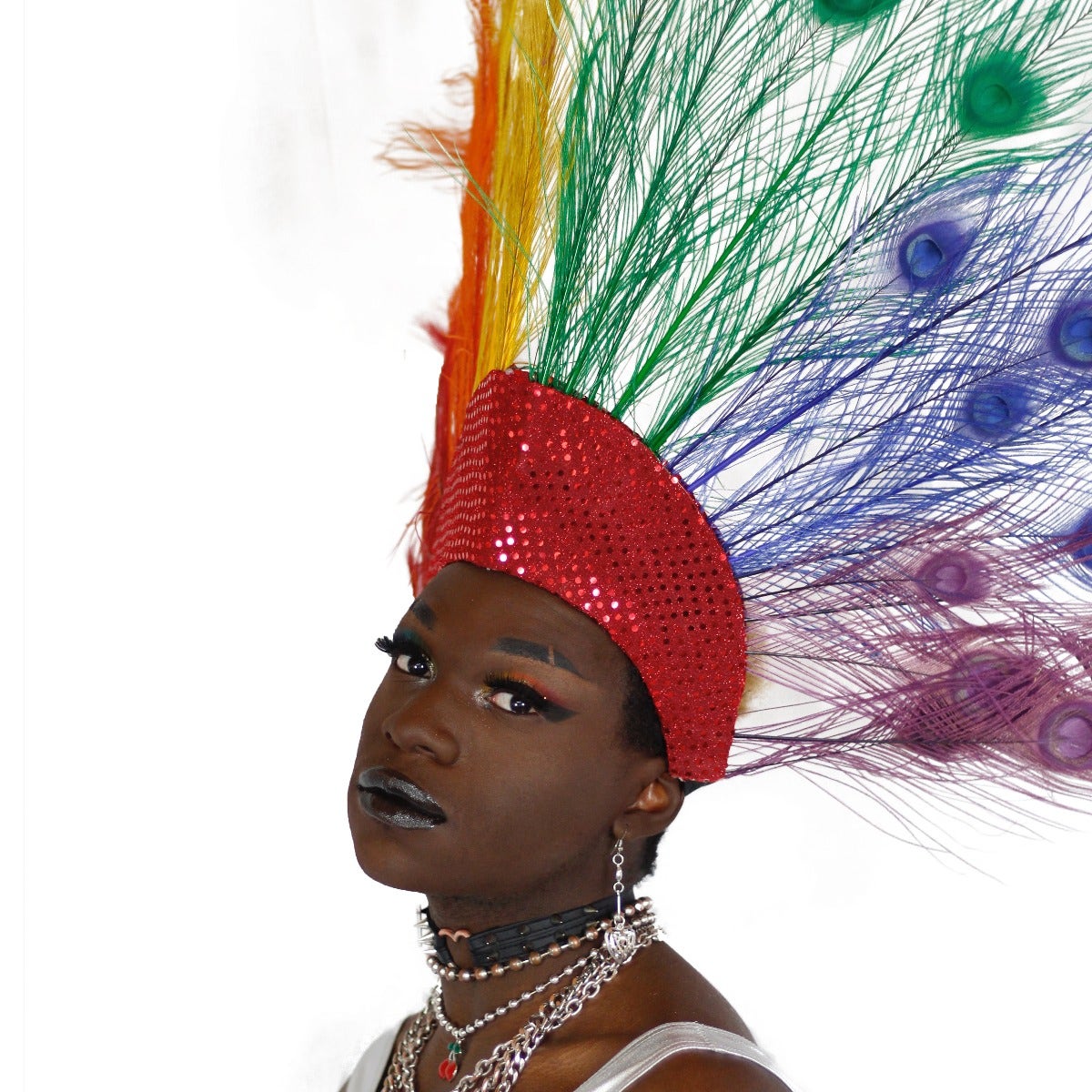 Majestic Rainbow Peacock Collar Headdress - Rainbow