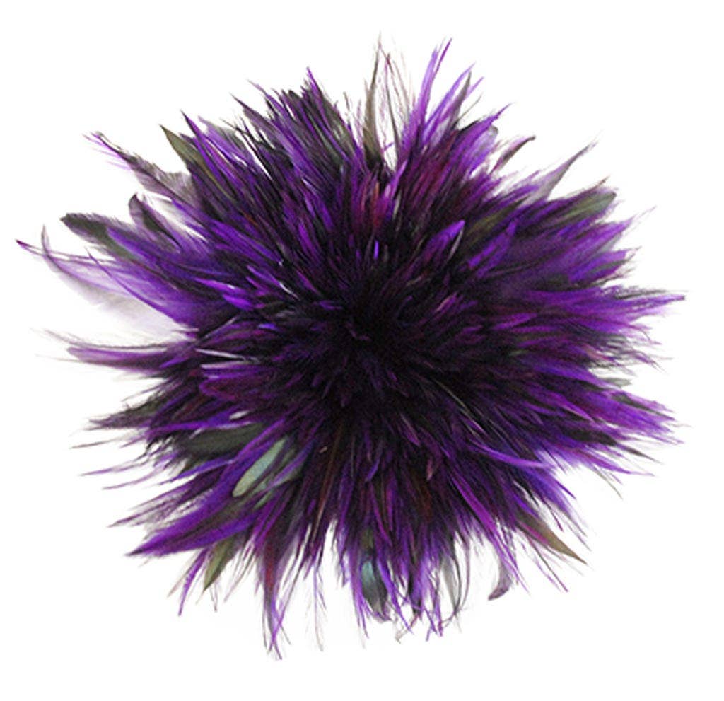 Badger Rooster Saddle Feathers Strung - 1/2 Yard (18’’ strip) 4-6’’ Rooster Feathers - Regal Purple - Feathers