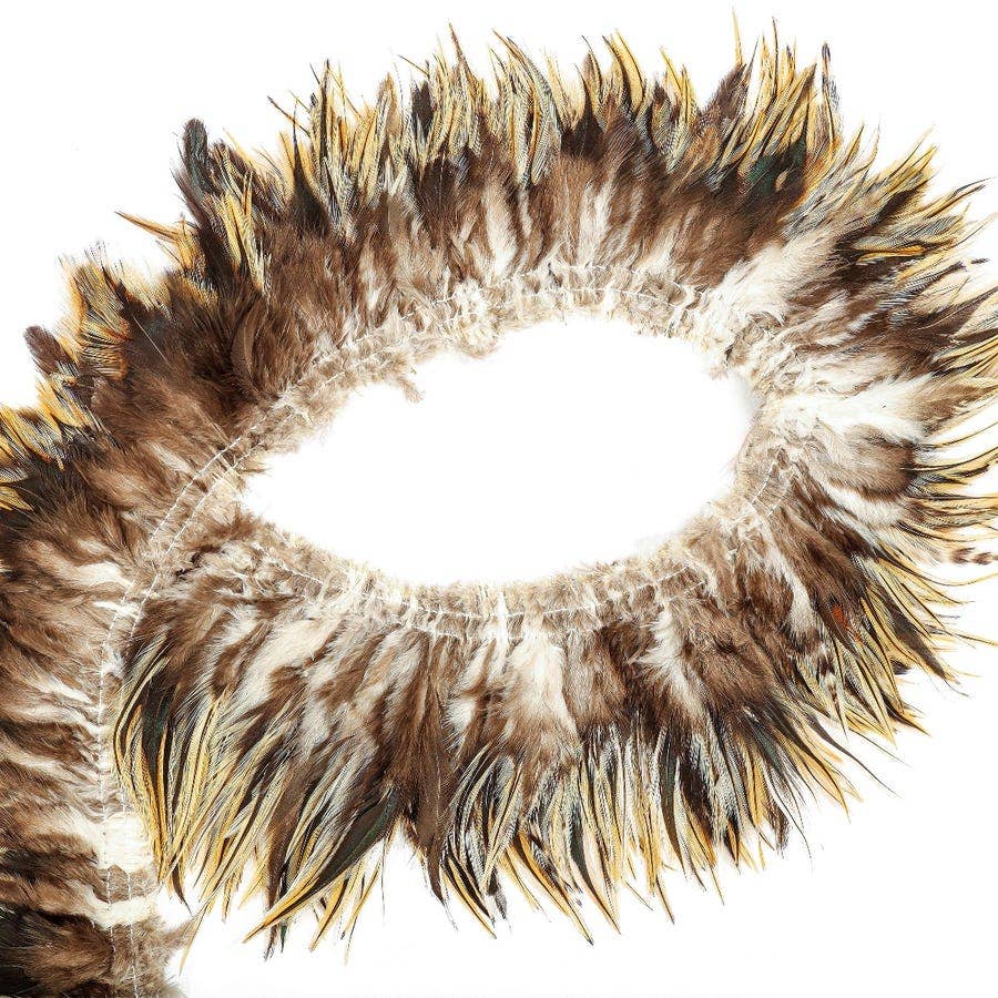 Badger Rooster Saddle Feathers Strung - 1/2 Yard (18’’ strip) 4-6’’ Rooster Feathers - Natural - Feathers