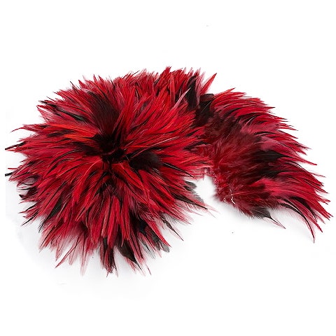 Badger Rooster Saddle Feathers Strung - 2’’ strip of 4-6’’ Rooster Feathers - Hot Orange - Feathers